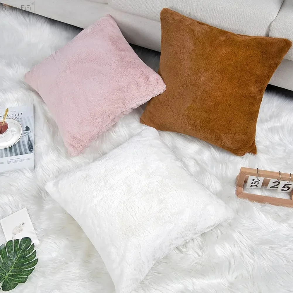 Decorativo Coelho Faux Fur Almofada Capa, Alta Qualidade, Branco Fronha, Sofá, Decoração Da Sala