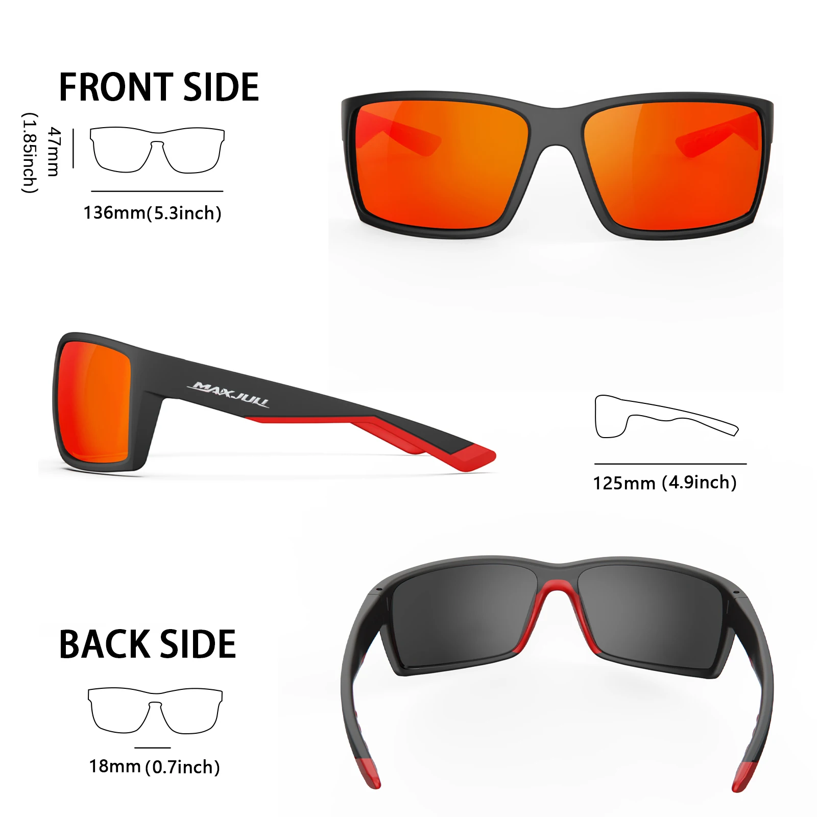 MAXJULI Lunettes de Soleil Polarisées Rectangulaires Extérieures pour Hommes Femmes, Lunettes de Soleil de Sport, Conduite, Pêche, Lunettes de Cyclisme 8122_voghion.com