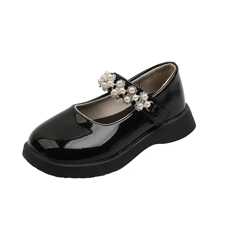 Girls Patent Leather Shoes for Wedding Party Black White School Shoes Kids Pearl Princess Fashion Versatile Mary Janes