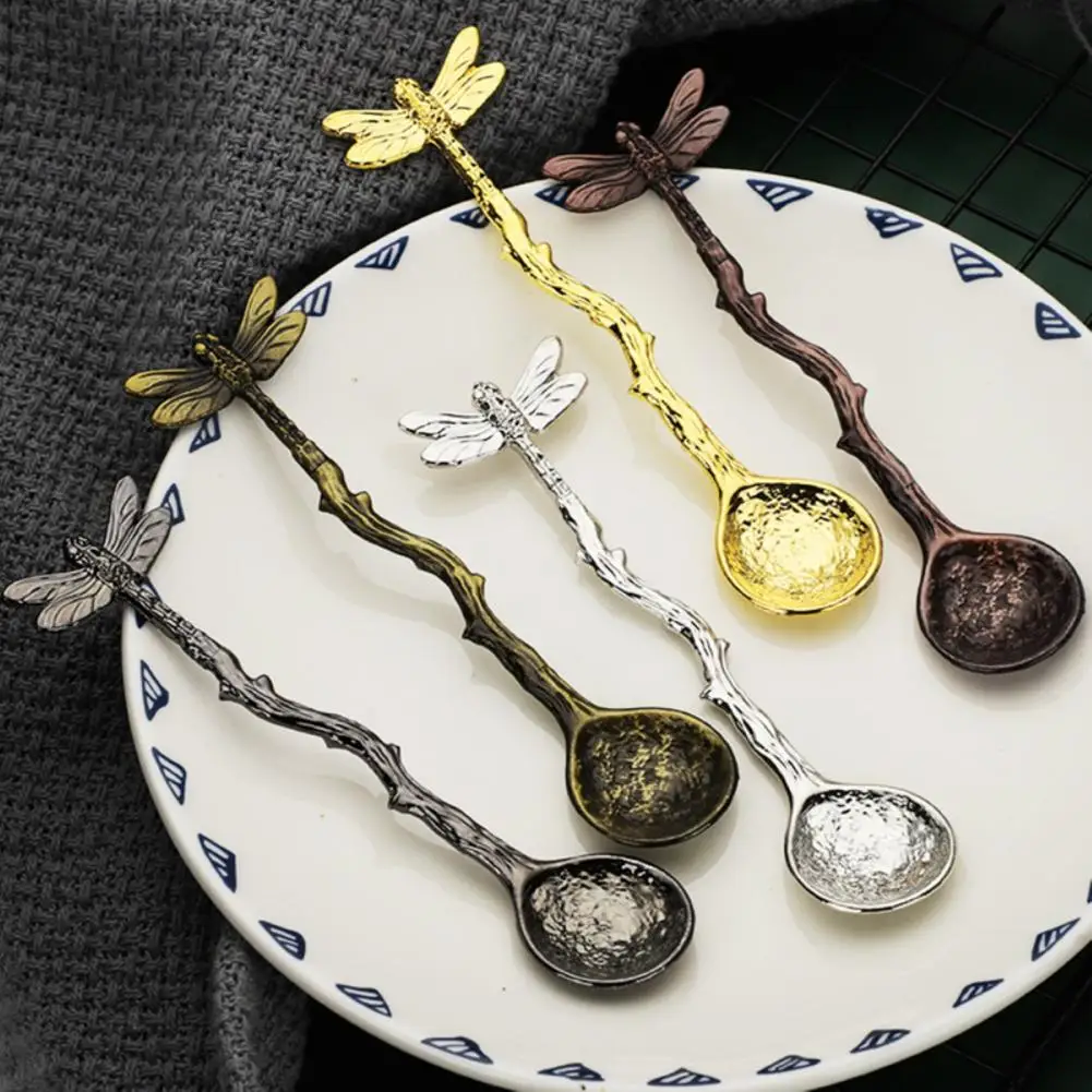 Delicate Coffee Spoon Vintage 5 Colors Dessert Spoon Dragonfly Star Branch Ice Cream