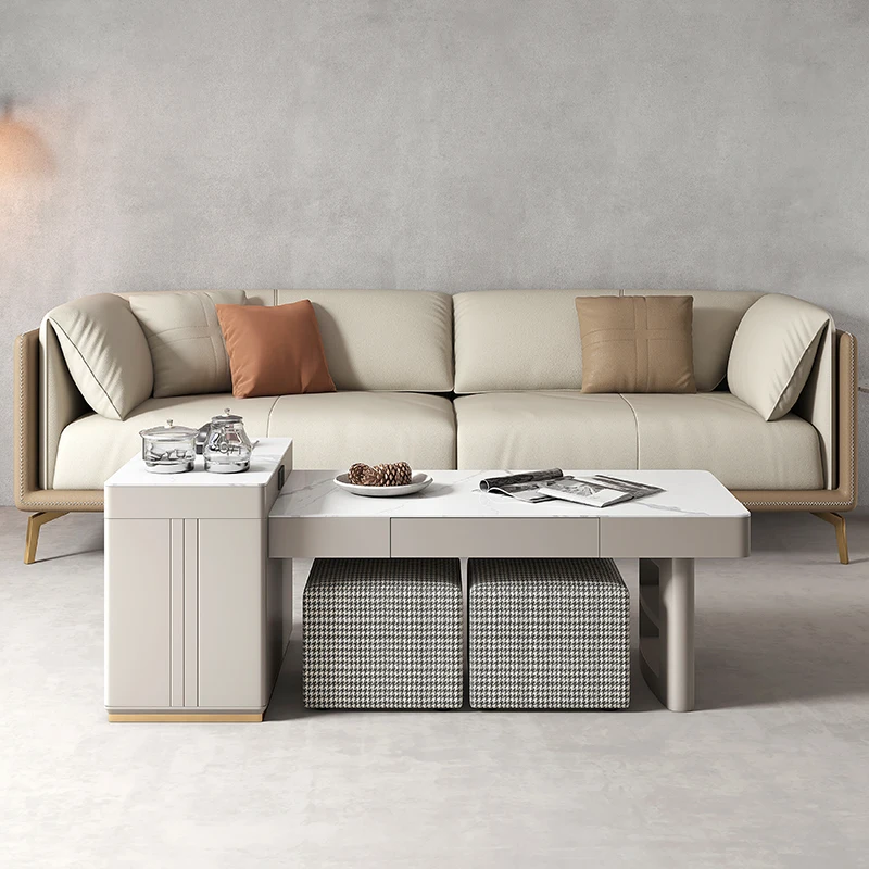 Rock tea table integrated household living room telescopic tea table embedded full-automatic kettle kung fu small tea table