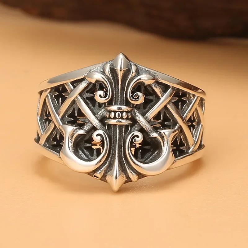 

Men's Vintage Opening Punk Wind Anchor Personality Mechanical Hip Hop Trend Thai Silver Single Ring