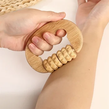 1 Strumento Manuale per Massaggio con Rullo in Bambù, Spazzola per Meridiani per Rilassamento e Cura della Salute di Spalle, Collo e Vita