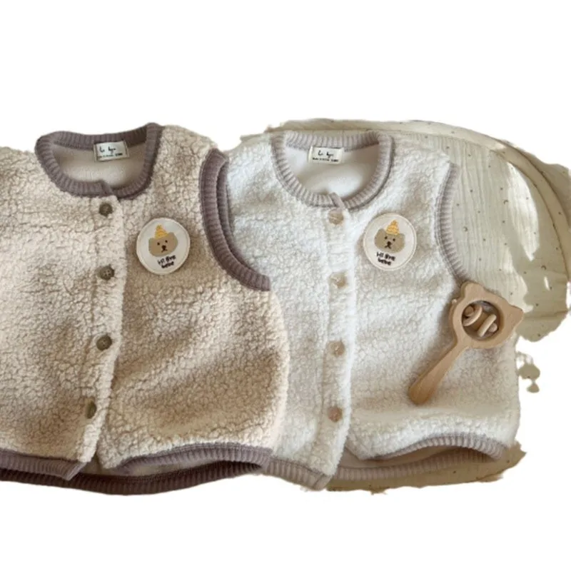 2025 겨울 신상  귀여운 양털 조끼 자켓 플러스 벨벳 두꺼운  여아 민소매 따뜻한 코트  남아 조끼 가디건