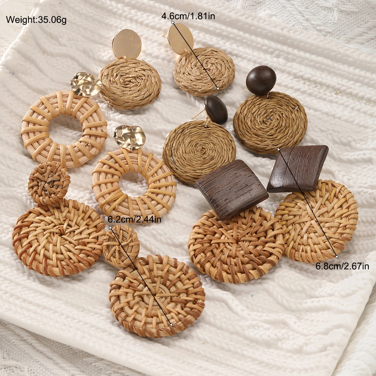 6Pcs Elegant Wood Earring Set For Women Fashion Exaggerated Big Round Geometric Drop Earrings 2024 Trendy Jewelry Gifts New