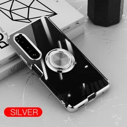 Transparent Soft Back Case with Ring Stand and Clear Cover Protection - Sony Xperia 10 III (Silver)