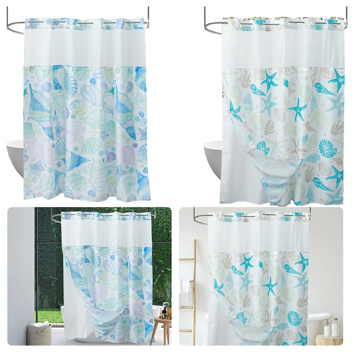 Shower-Curtain-Bathroom-Curtain-with-Snap-in-Liner-No-Hook-Waterproof ...