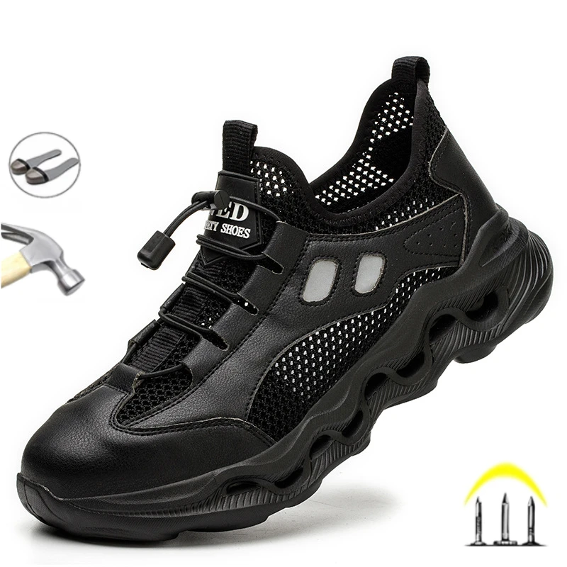 

Fashion 2023 Summer Safety Work Shoes For Men Breathable Industrial Working Boots Security Steel Toe Indestructible Sneakers
