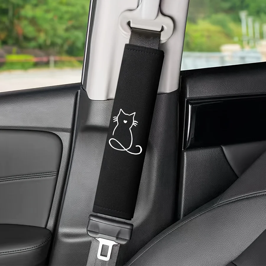 1쌍 자수 새끼 고양이 자동차 안전벨트 어깨 패드 부드러운 섬유 소재 유니버설 아이스 실크 커버 손끼임 방지 내부 안전 액세서리