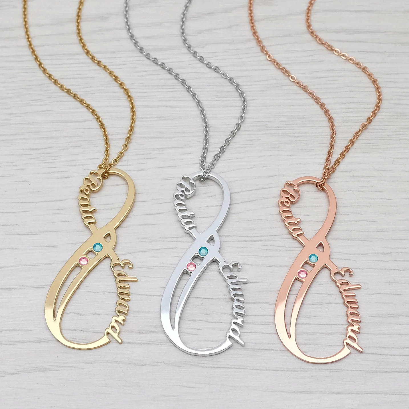 

Custom Infinity Necklace with Birthstones Personalized Infinity Necklaces 2 Name Infinity Name Pendant Jewelry Customized Gift
