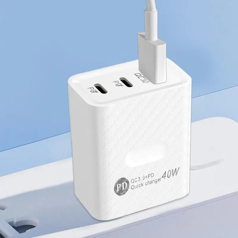 Phone Charger Block Travel Charger Charging Block Type C Adapter 40W Travel Plug Adapter Fast Charging 3-Port Wall Charger For
