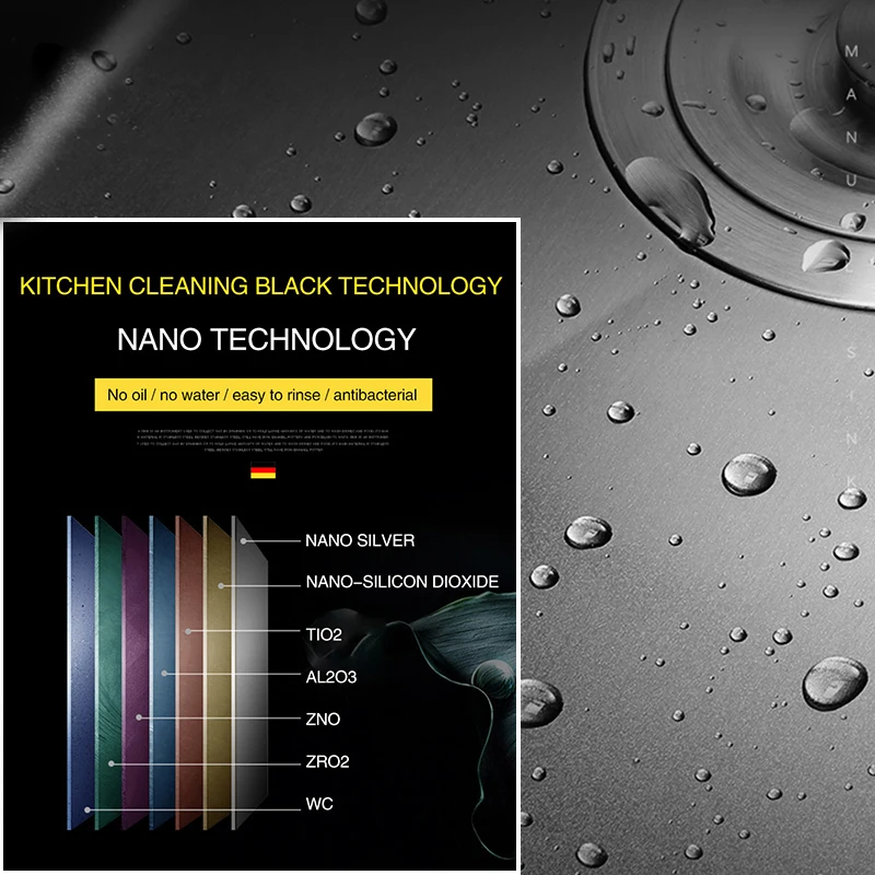 Black Kitchen Sink Nanometer Antibacterial 304 Stainless Steel Manual Single Bar Counter Kitchen Sink