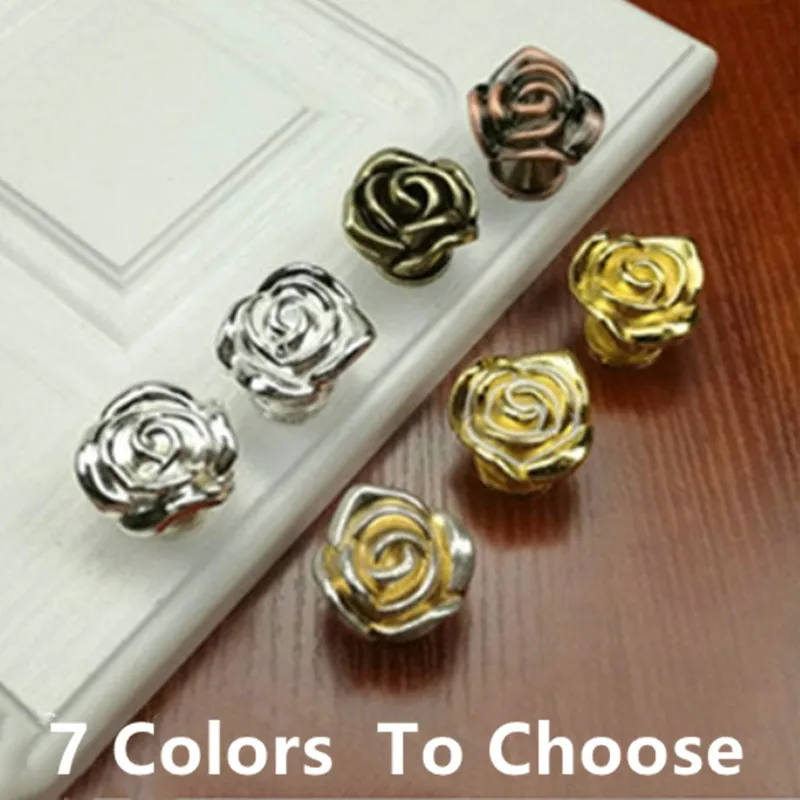 European Retro Creative Rose Drawer Shoe Cabinet Knob Gold Silver Bronze White Wardrobe Cupboard Dresser Furniture Door Handle
