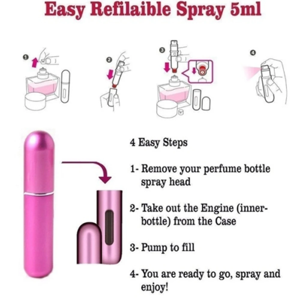 Perfume Spray Bottle 1/2/4pcs Mini Portable Refillable Aluminum Atomizer Bottle 5ml Refill for Travel