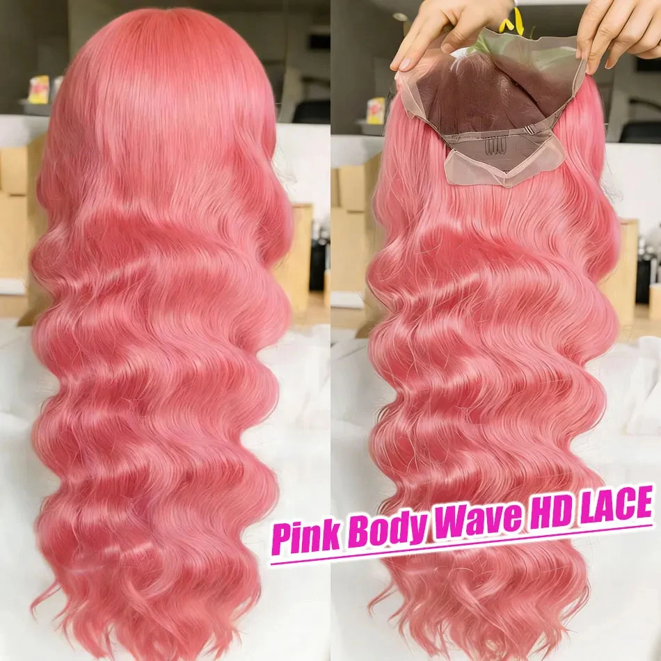 Pink Wig Hd Lace Wig 13X6 Human Hair 13X4 Body Wave Lace Front Wigs 250 Density Lace Frontal Wigs Brazilian Hair 40 Inch Colored 5