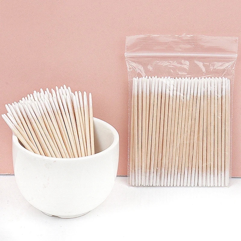 Disposable Ultra-small Cotton Swab Brush Lint Free Micro Wood Makeup Brushes Eyelash Extension Glue Removing Tools 100/300Pcs