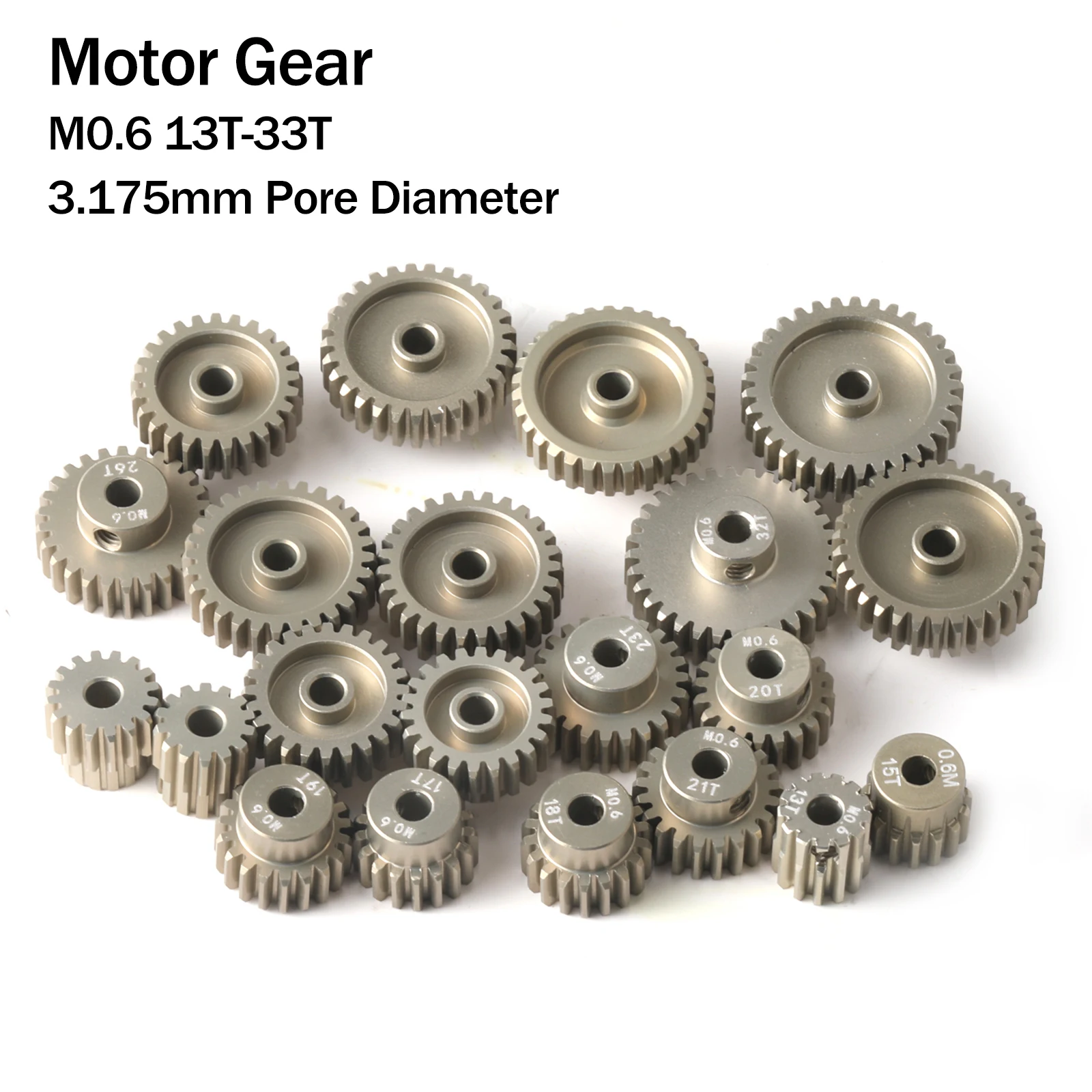 Motor Gear 13Teeth-33Teeth M0.6 3.175mm Mini Motor Gear for RC Model Car Aluminum Alloy Yellow Pinion for Remote Control Car Accessories