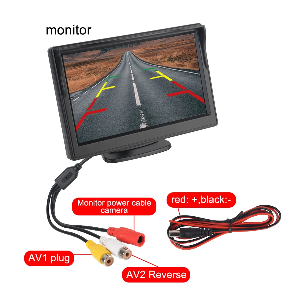 TFT LCD Screen 5 inch 800*480 Reversing Parking Monitor with 2 Video Input Car Monitor HD For Reverse Rearview Camera