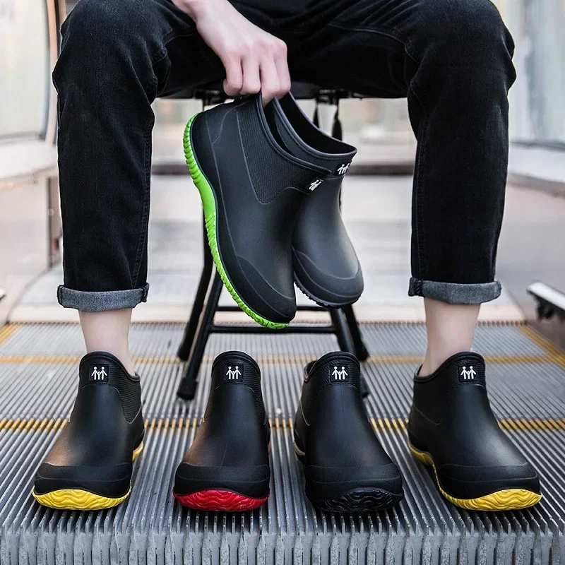 

Rain Boots Men Women Fashion Short Sleeve Plush Insulation Outdoor Car Wash Kitchen Anti Slip Waterproof Casual Shoes 2024