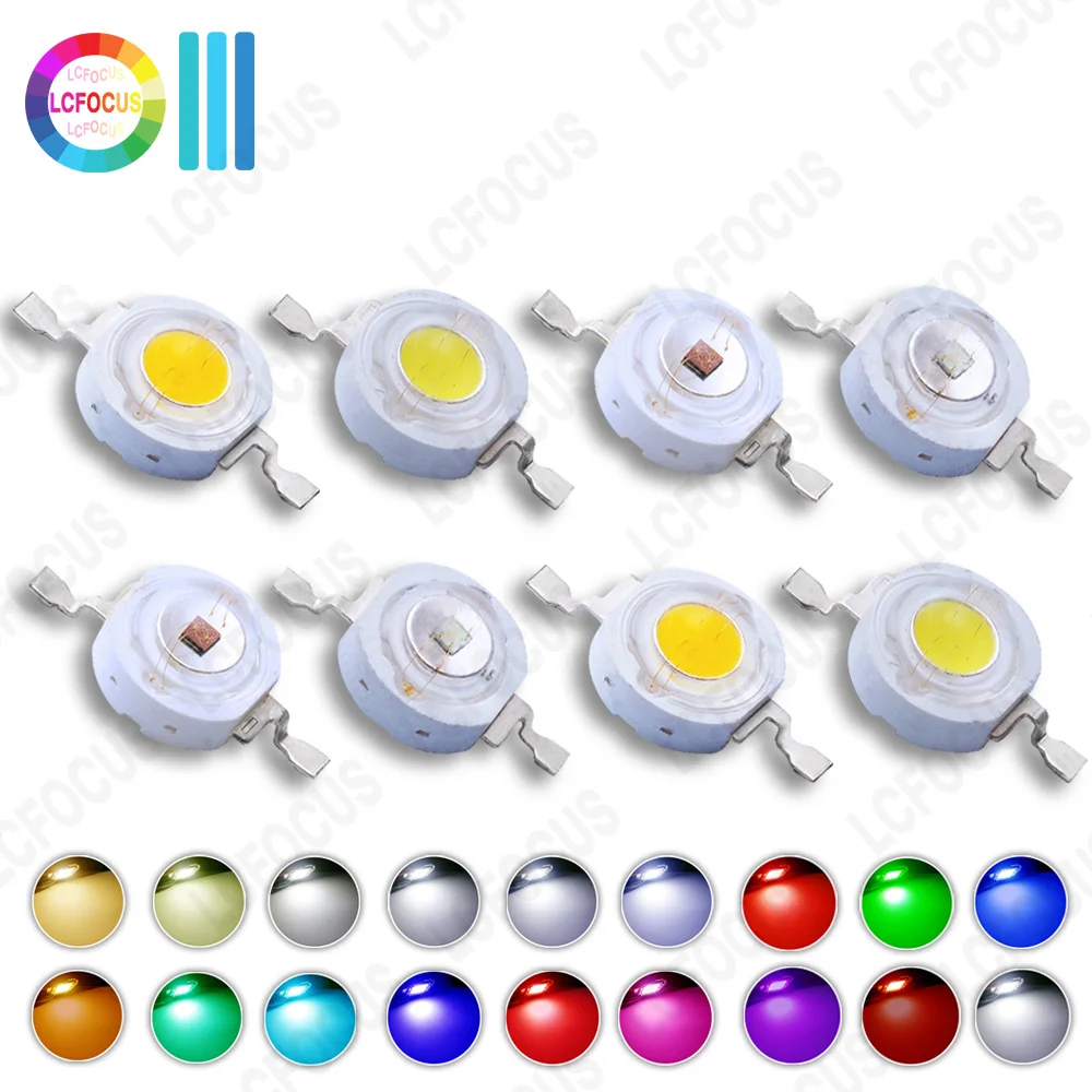 10PCS 3W LED Chip Warm Natural Cool White Red Blue Green Yellow Orange Full Spectrum UV COB Grow Lamp For 1 3 W Watt Light Beads