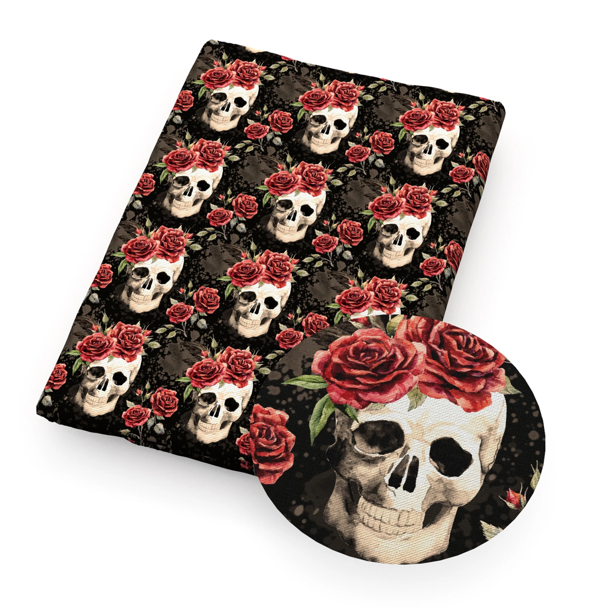 Halloween Skull Horror Printed Faux Leather Sheets Bone Synthetic