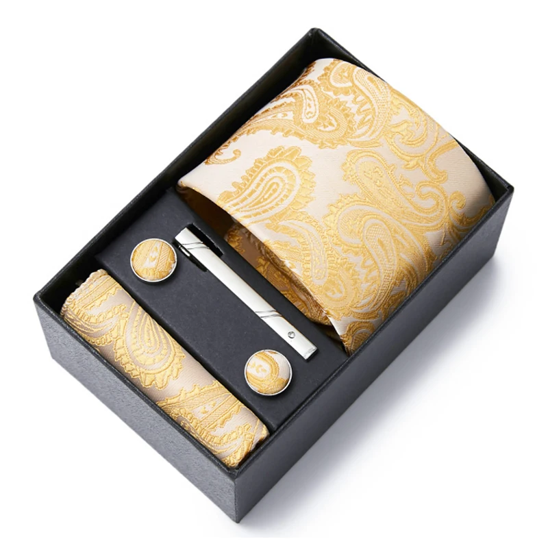 

Silk Brand Men Tie Handkerchief Cufflink Set Gift Box Packing For Mens Necktie Holiday Suit Accessories Wedding Gravatas