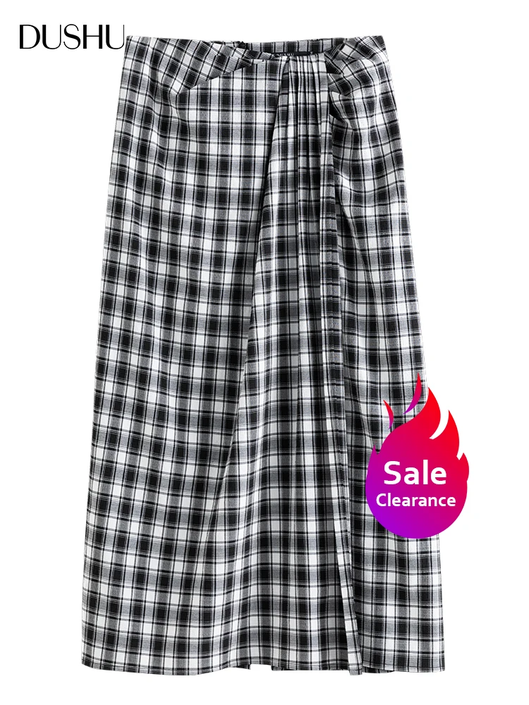 

DUSHU【Clearance Sale】Pleated Women Skirts Autumn 2022 New Straight Thin High Waist Slim Plaid Skirt Commuter Casual Female