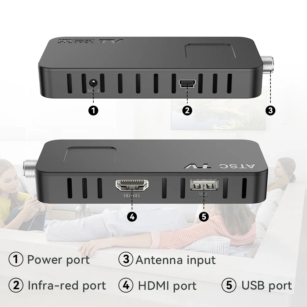 Receptor Terrestre TDT DVB-T2 2024 HDMI TV Stick, OWERSLYN Mini  Decodificador TDT HD 1080P H.265 HEVC 10 bit, Soporta Salida HDMI/AV y USB  Multimedia, Función PVR, Mando a Distancia Universal 2en1 