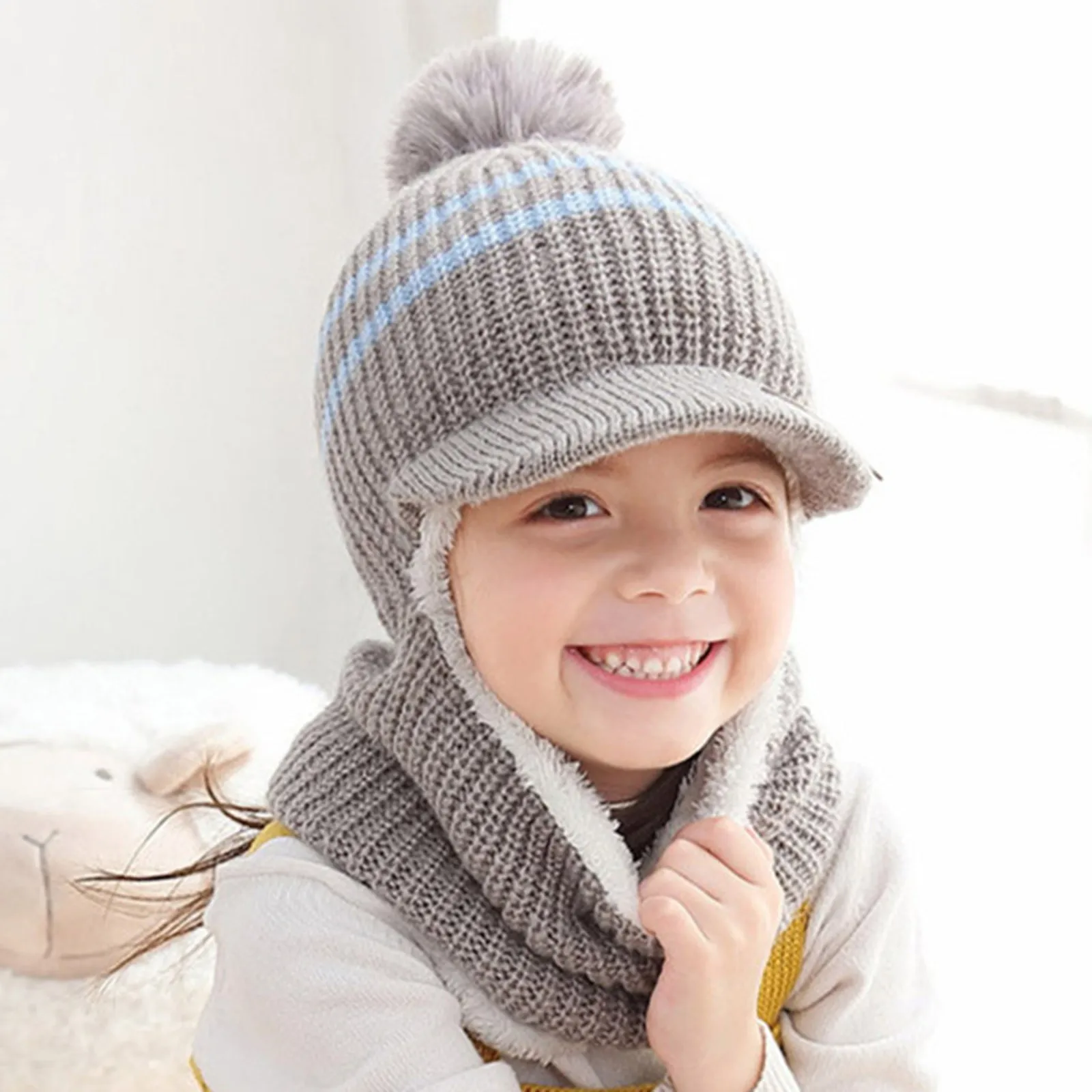 Baby Hat Kids Caps Winter Kid Hooded Caps Windproof Ski Cycling Earflap Scarf Hat Toddler Baby Knit Thick Warm Beanie Cold Weather Accessories