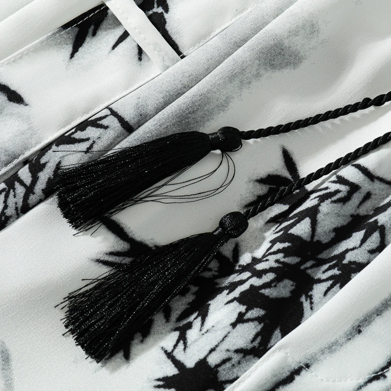 Ink Painting Pattern Shorts Summer Ice Pants Flutter Belt Draped Light Short Japanese Men's Casual Shorts