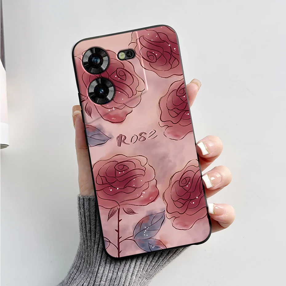 Stylish Black Silicone Phone Case with Pattern - Slim and Soft  Cover