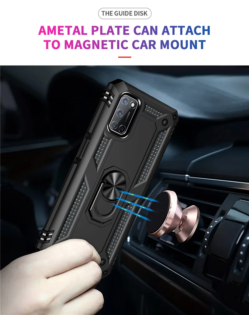 Fundas Cover For OPPO A52 A72 A92 Shockproof Armor Stand Holder Car Ring Phone Case TPU Bumper Shell Coque phone case phone protector cover