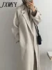 JXMYY French Lazy Style Warm Female Fresh Winter 2025 Classical Belt Retro Loose Women Woolen Coats Chic Casual Long Coat Long 2