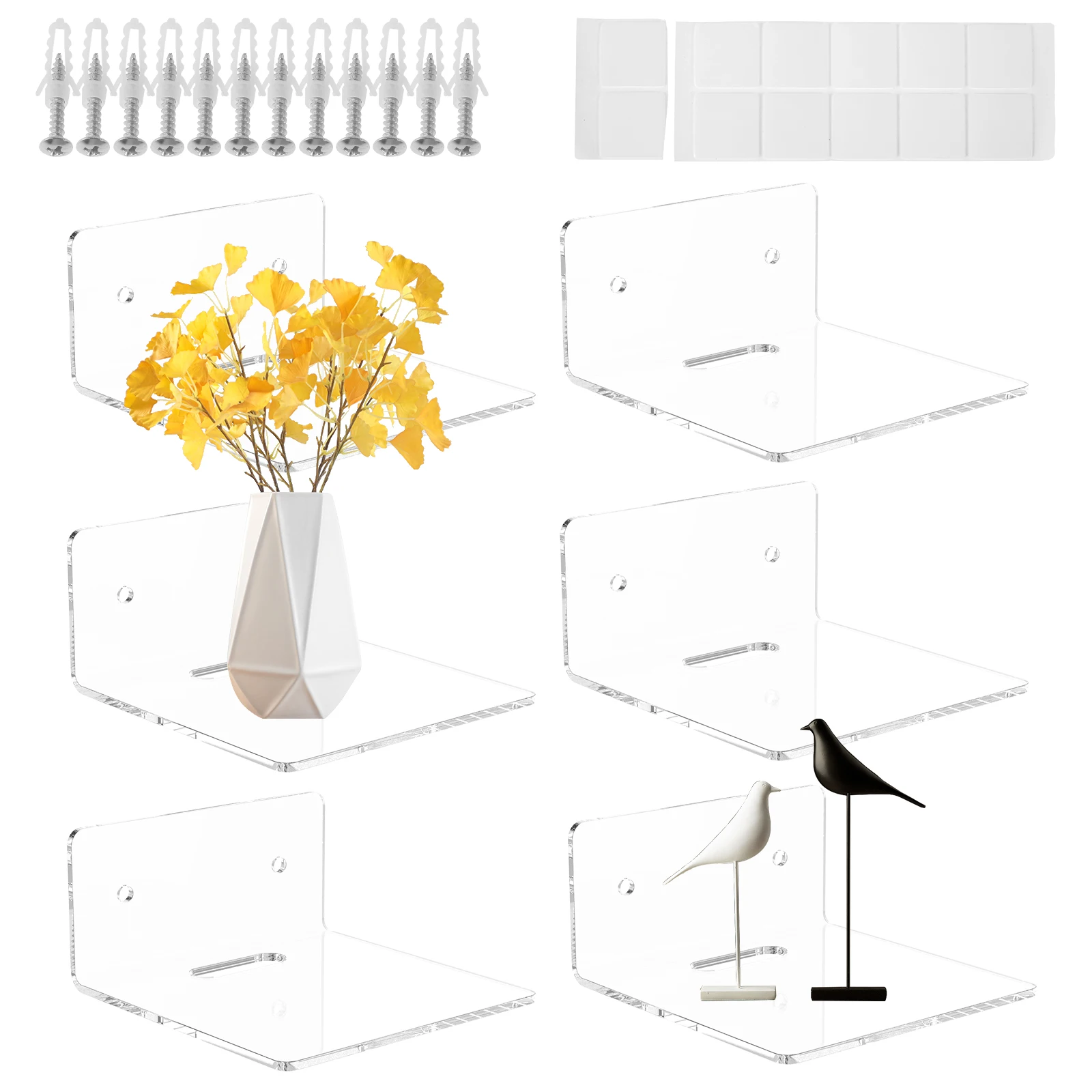 Estantes de pared acrílicos, estantes flotantes, estante pequeño transparente, soporte de exhibición para productos, estante de almacenamiento para decoración de pared, 6/12 Uds.