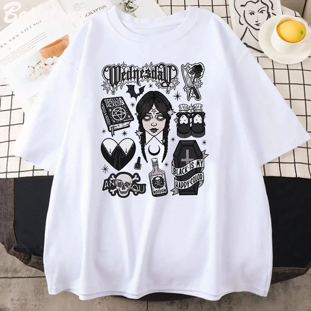 Wednesday Addams Women's Printing T-Shirt I Hate People Cartoons Clothes Nevermore Academy Cotton Tshirt Classic Movie Clothing