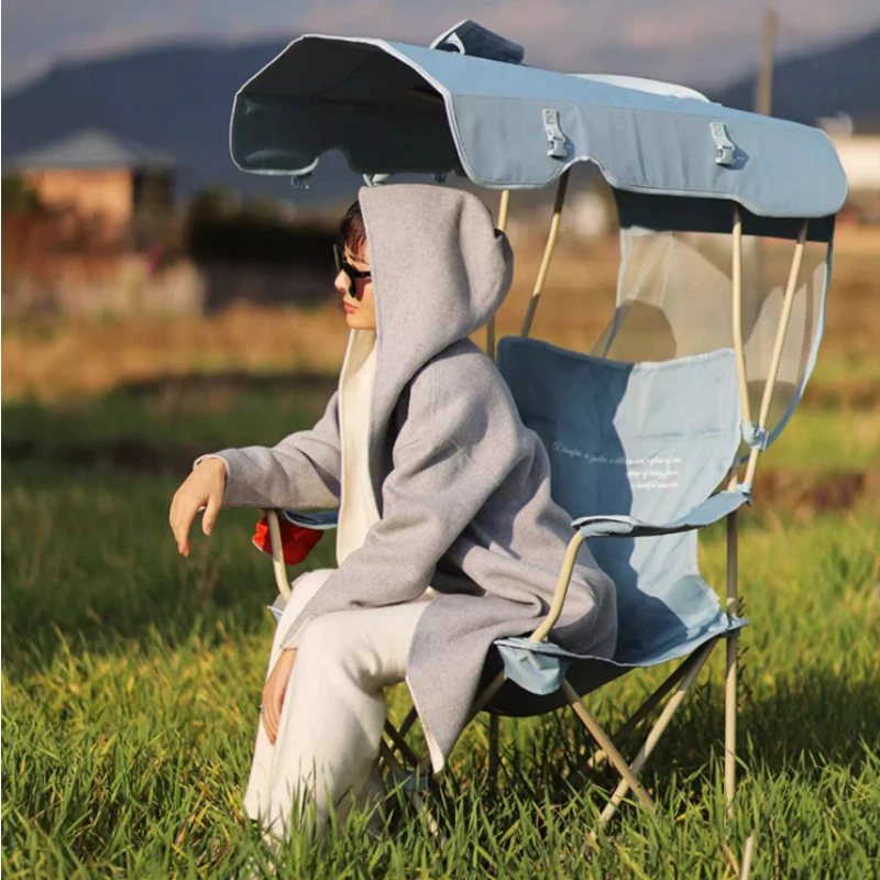 

Outdoor Camping Sun Shade Folding Chairs Portable Backrest Chair with Canopy Thickened Oxford Cloth Fishing Chair Sketch Chairs