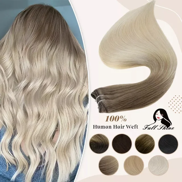 Full Shine Human Hair Weft Extensions Hair Bundles Ombre Blonde Color 100g Sew In Silky Straight Remy Skin Double Weft For Salon 1