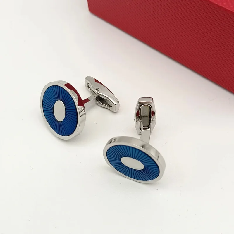 Luxury CT Round 316 Silver Stainless Steel Cuff Links 4 Colors Business Suit Shirts CuffLinks Classic Buttons Box Set