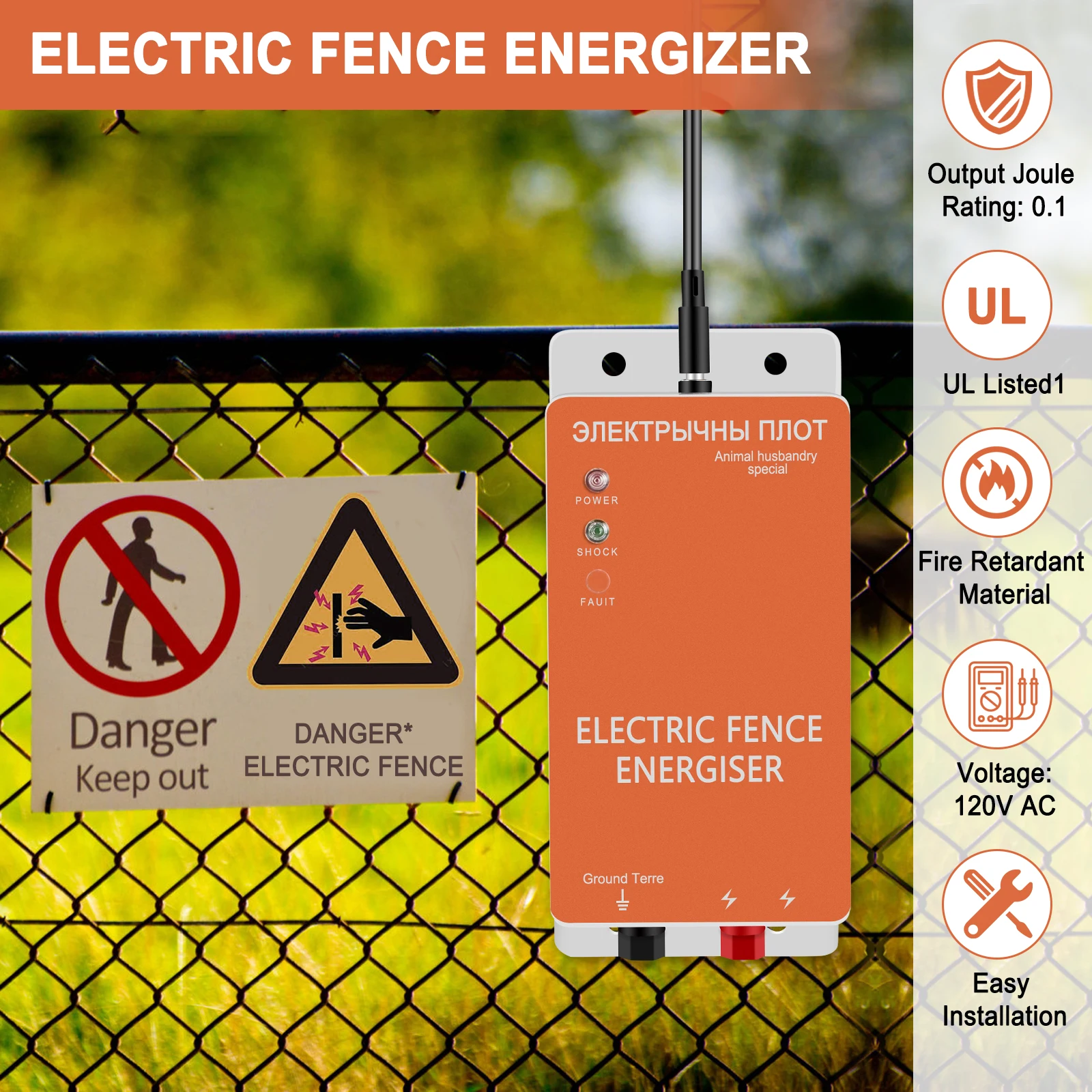 Livestock Tools 10KM Electric Fence Solar Energizer Charger Controller High Voltage Horse Cattle Poultry Farm Animal Fence Alarm