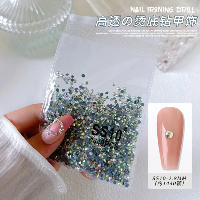 1440pcs MIXED-Size Glass Nail Rhinestones Hotfix Flatback Gems Stone 3D  Aurora Glitter Crystal Charms Parts For nails Decoration