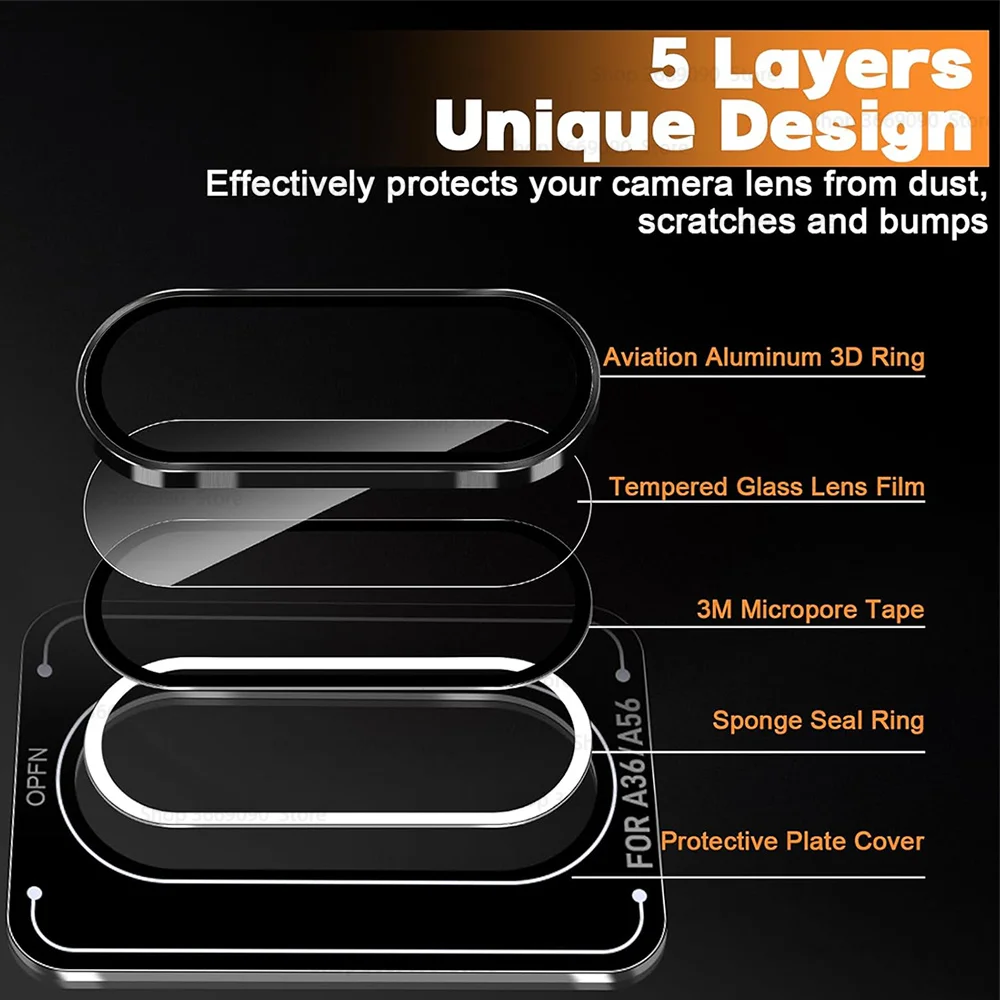 Premium Back Lens Glass Case with Metal Alloy Ring Protector Film