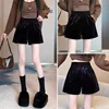 Velvet Wide Leg Shorts Women's Outerwear Autumn Winter New Elastic Waist Fashionable Black Slimming Boot Pants