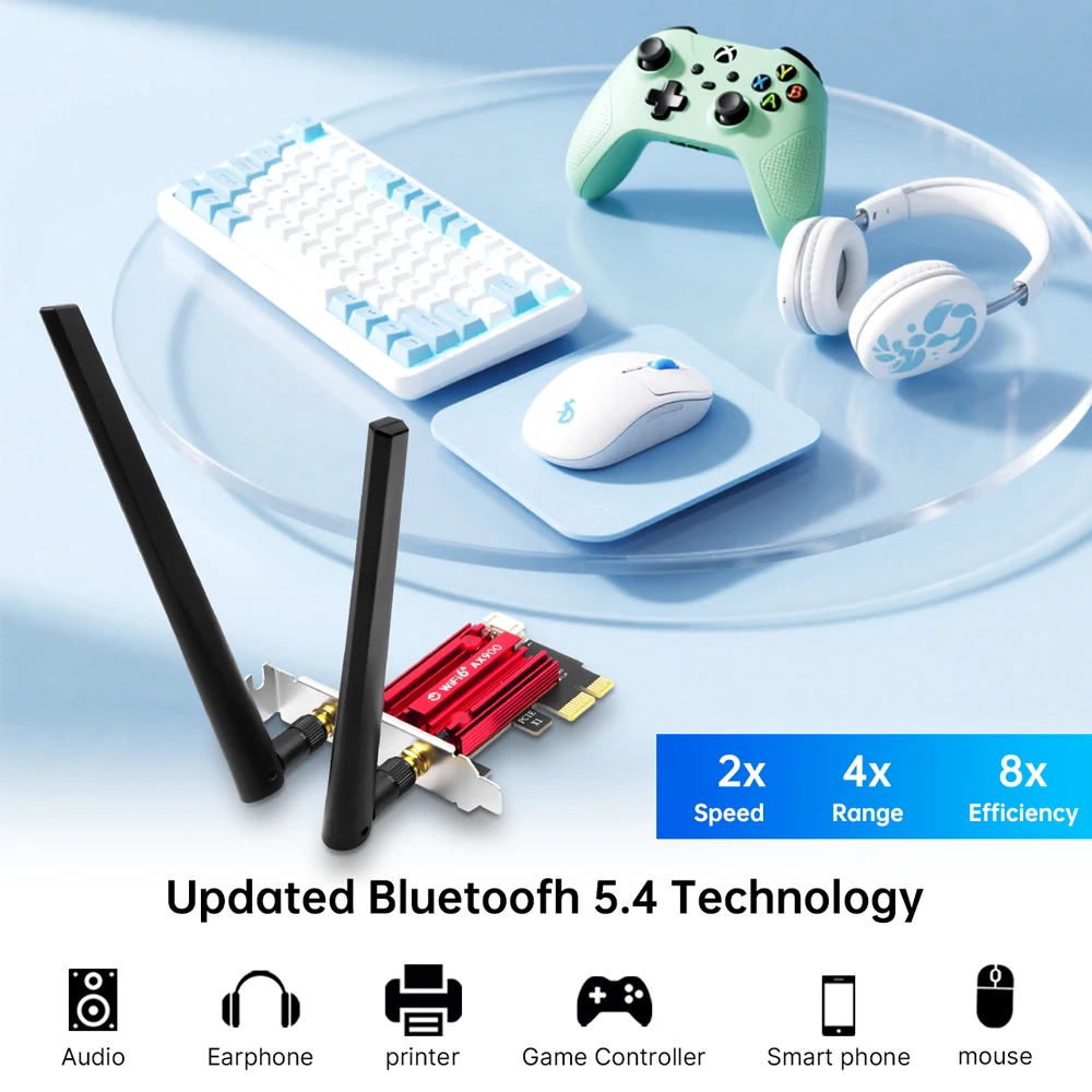 WiFi 6 PCIe 카드 FV-AX900 어댑터 무선 블루투스 5.4 듀얼 밴드 2.4G/5.8GHz 802.11AX 이더넷 데스크탑 PC용 Windows 10/11