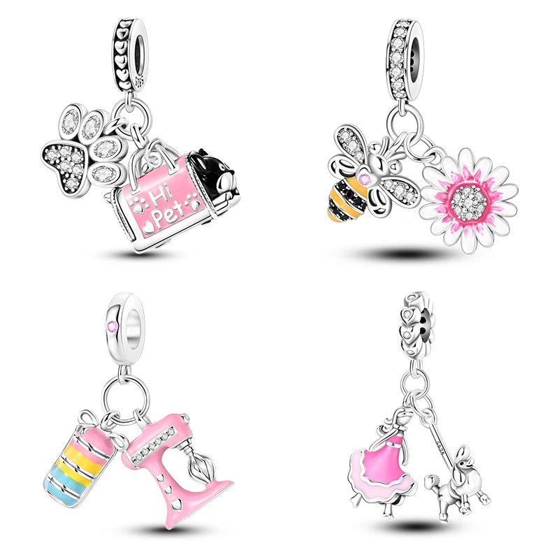 

Fit Pandora 925 Original Bracelets 100% 925 Sterling Snowmen Luminous Bees Sunflower Pets Pink Charms Beads Fine DIY Jewelry
