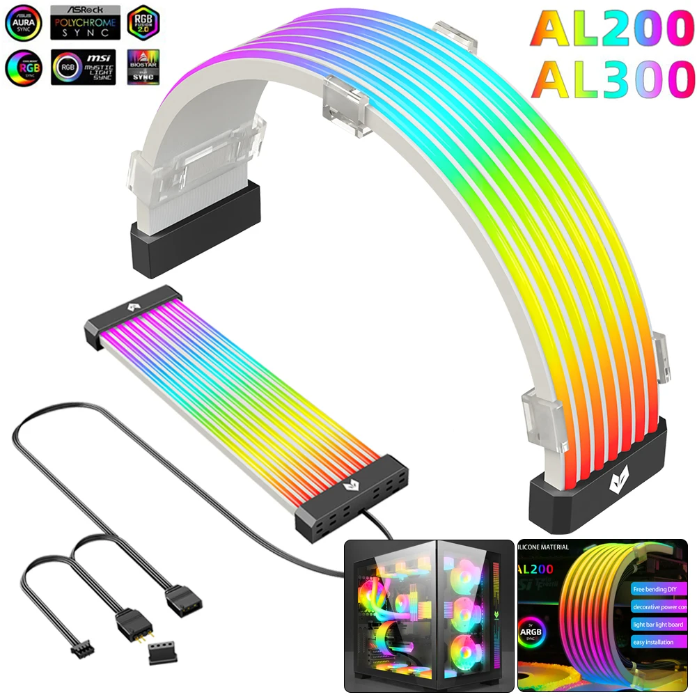

COOLMOON ARGB светодиодный Strip 24PIN Motheboard, Удлинительный шнур, провод RGB для ПК, Φ 5V 3PIN + 3X8pin, мощность, модель для самостоятельной сборки