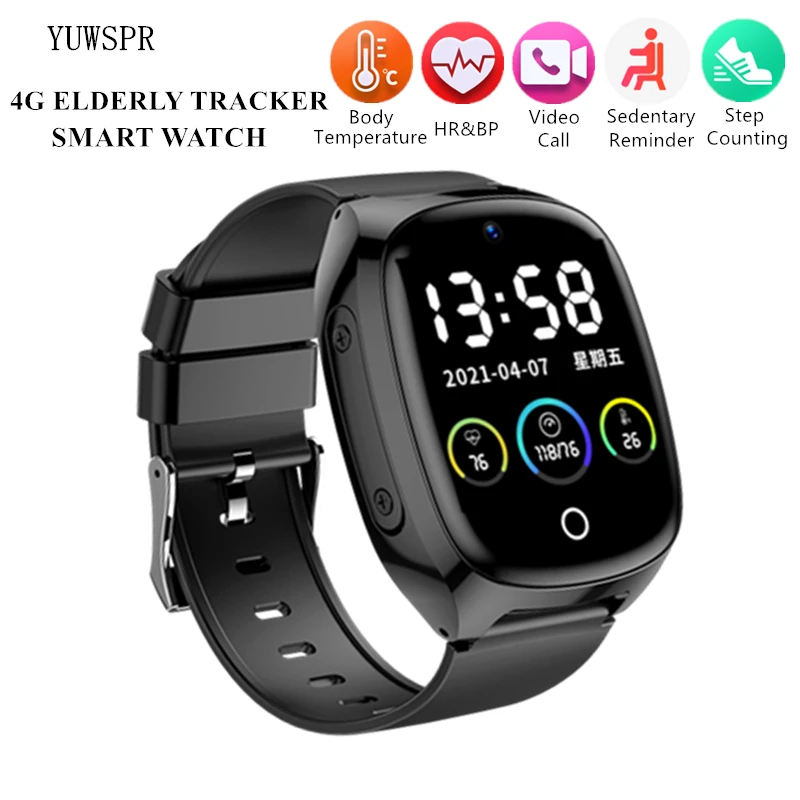 4G Elderly Tracker Smartwatches Body Temperature Heart Rate Blood Pressure GPS Location Tracking Phone Watch for Old People D300