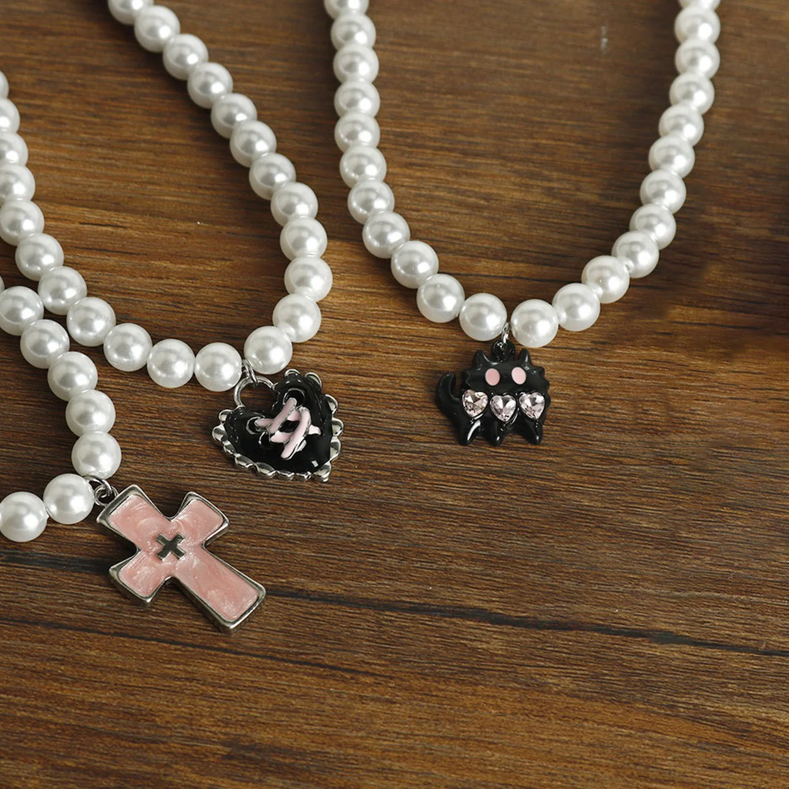 Heart/Cross Pearl Pendant Necklaces Sweet Clavicle Chain Necklace Jewelry Valentine's Day Present for Women and Girls