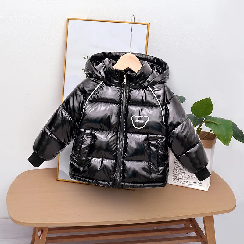 Children jacket Winter Boys Warm Cotton Clothes Girl Cartoon Hooded Waterproof Jacket Children Autumn Solid Color Thickened Casual Outerwear