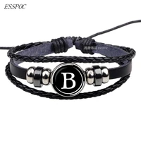 26 Letters Bracelet Personality Team Name Rope Bracelet Black Leather Bracelet Button Bangle Men Women Fashion Birthday Gifts