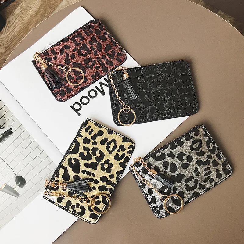 Leopard Print Small Wallet Push Lock Design Credit Card Small Purse ID  Window Zipper Women Wallet